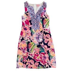 Lilly Pulitzer Fallon Shift Bright Navy Tipping Point Engineered Dress Size 4